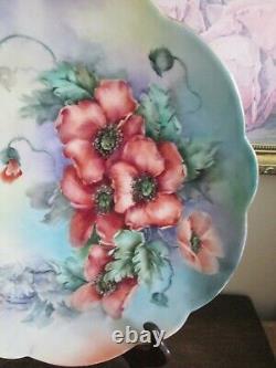 Assiette de chargeur en porcelaine peinte à la main de Limoges France Coquelicots 12