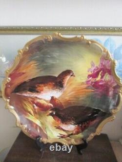Assiette de chargeur peinte à la main Antique Impériale Limoges France avec oiseau Caille 16