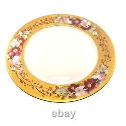 Assiette de dîner ronde de 10 pouces en porcelaine de Limoges France plaquée or 24 carats, peinte à la main