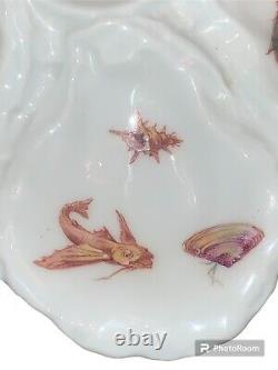 Assiette de poisson, de palourdes et d'huîtres en porcelaine Haviland Limoges peinte à la main de 1880 à 1889