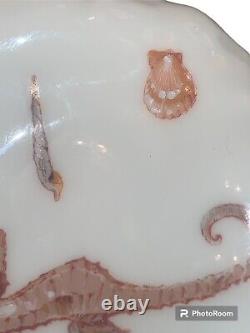 Assiette de poisson, de palourdes et d'huîtres en porcelaine Haviland Limoges peinte à la main de 1880 à 1889