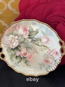 Assiette de roses peinte à la main de Limoges, signée par l'artiste E Miler - J PL France 11x10 RARE