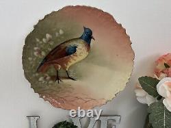 Assiette décorative Blakeman Limoges peinte à la main avec des oiseaux de chasse vers 1910