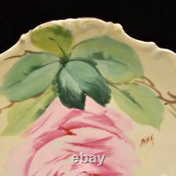 Assiette décorative Limoges Flambeau Grand chou rose peinte à la main Max 1890-1914