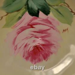 Assiette décorative Limoges Flambeau Grand chou rose peinte à la main Max 1890-1914