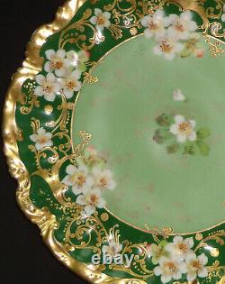 Assiette en porcelaine de Limoges antique, peinte à la main, dorée et de style victorien, France verte.