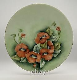 Assiette en porcelaine peinte à la main de Jean Pouyat Limoges avec motif de coquelicot