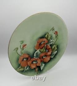 Assiette en porcelaine peinte à la main de Jean Pouyat Limoges avec motif de coquelicot