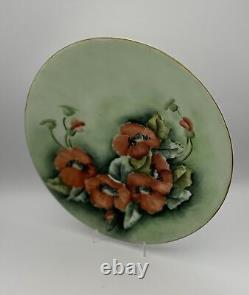 Assiette en porcelaine peinte à la main de Jean Pouyat Limoges avec motif de coquelicot