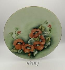 Assiette en porcelaine peinte à la main de Jean Pouyat Limoges avec motif de coquelicot