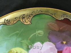 Assiette florale peinte à la main avec accents en or de GDA Limoges Pickard par E. Challinor 8.5
