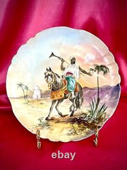 Assiette orientaliste peinte à la main de Jean Pouyat Limoges - Bédouin à cheval