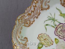 Assiette peinte à la main de Limoges signée, avec des œillets violets, jaunes, roses, verts et dorés