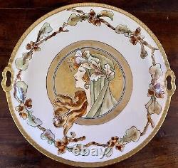 Assiette portrait de cabinet peinte à la main Art Nouveau Jean Pouyat Limoges JPL 12 3/4