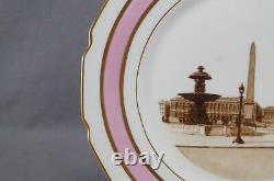 Assiette rose et or peinte à la main signée V Wolkoff de Limoges Place de la Concorde 1933