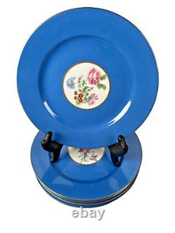 Assiettes Tressemanes & Vogt T&V Limoges Bleu & Or à Médaillon Floral - Ensemble de 5