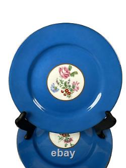 Assiettes Tressemanes & Vogt T&V Limoges Bleu & Or à Médaillon Floral - Ensemble de 5