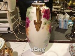 Autriche Limoges Peinte À La Main Porcelaine Grand Vase 16 Artistes Roses & Gold