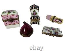 BOÎTES À BIJOUX EN PORCELAINE DE LIMOGES VINTAGE PEINTES À LA MAIN Lot de 5