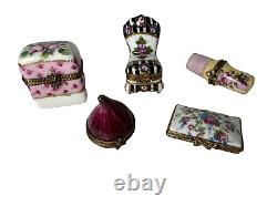 BOÎTES À BIJOUX EN PORCELAINE DE LIMOGES VINTAGE PEINTES À LA MAIN Lot de 5