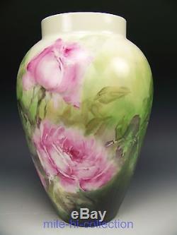 Beau Vase De Roses De Limoges France Peint À La Main