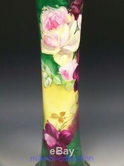 Belle Belleek Artiste E. Challinor Roses Hand Painted Hautes 16 Vase
