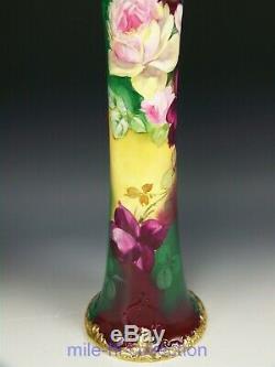 Belle Belleek Artiste E. Challinor Roses Hand Painted Hautes 16 Vase