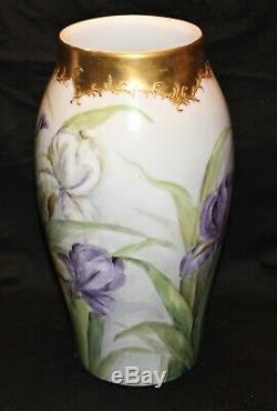 Belle Grand Vase Iris Limoges Peinte À La Main