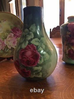 Belleek Willets Limoge Rose Hand Peint Grand Vase