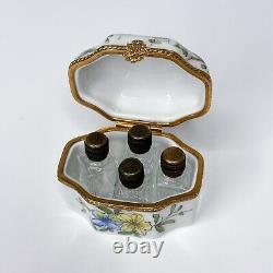 Boîte à bijoux de Limoges 4 flacons de parfum Porcelaine florale peinte à la main France