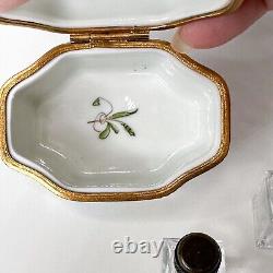 Boîte à bijoux de Limoges 4 flacons de parfum Porcelaine florale peinte à la main France