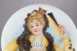 Boîte à bijoux de portrait de dame victorienne peinte à la main de Limoges et petit pot de poudre C1890