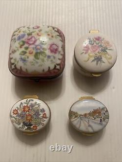 Boîte à bijoux française antique en porcelaine de Limoges peinte à la main avec des fleurs + (4) gratuites