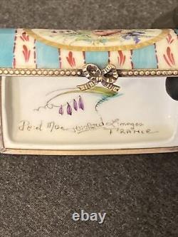 Boîte à souvenir en porcelaine peinte à la main antique Limoges France incrustée d'or 24 carats rare