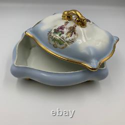 Boîte en porcelaine véritable de Limoges France, peinte à la main avec des détails dorés.