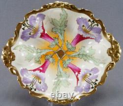 Bol Limoges peint à la main signé André Art Nouveau floral rose pourpre et doré