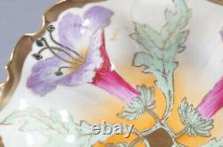 Bol Limoges peint à la main signé André, motif floral Art Nouveau rose pourpre et doré
