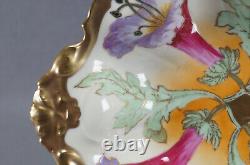 Bol Limoges peint à la main signé André, motif floral Art Nouveau rose pourpre et doré