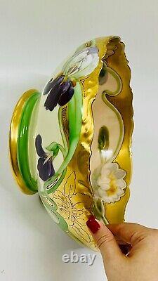 Bol ancien T & V Limoges peint à la main avec des fleurs et bordure en or lourd, signé par l'artiste