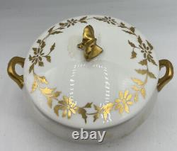 Bol couvert en porcelaine de Limoges peint à la main, doré à l'or, unique en son genre, 1911 SLB.