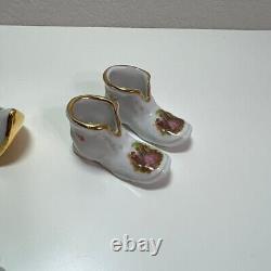 Chaussures hollandaises miniatures victoriennes peintes à la main en porcelaine de Limoges Lot de 6