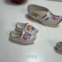 Chaussures hollandaises miniatures victoriennes peintes à la main en porcelaine de Limoges Lot de 6