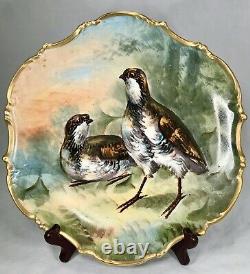 Domaine Antique Limoges France Peint À La Main Bird Bird Charger Plate Gold Gilt