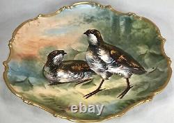 Domaine Antique Limoges France Peint À La Main Bird Bird Charger Plate Gold Gilt