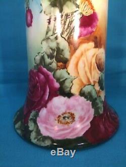Énorme 16 Grand Style Peint À La Main Studio Porcelaine Chine Vase Limoges Roses Ex