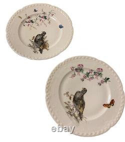 Ensemble ancien de 9 assiettes Haviland Limoges peintes à la main avec des oiseaux, des papillons et des fleurs