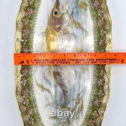 Ensemble de 10 assiettes à poisson (12) + plateau en porcelaine antique Theodore Haviland Limoges, L. Martin