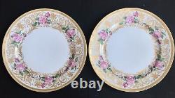 Ensemble de 10 assiettes de dîner en porcelaine Charles Ahrenfeldt Limoges peintes à la main, avec des roses anciennes.