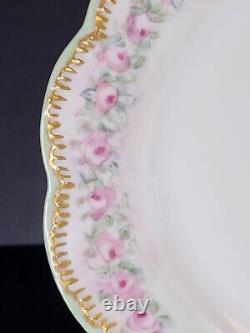 Ensemble de 5 assiettes de dessert/salade à motif de roses peintes à la main Haviland Limoges, antique