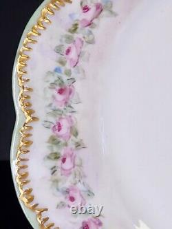Ensemble de 5 assiettes de dessert/salade à motif de roses peintes à la main Haviland Limoges, antique